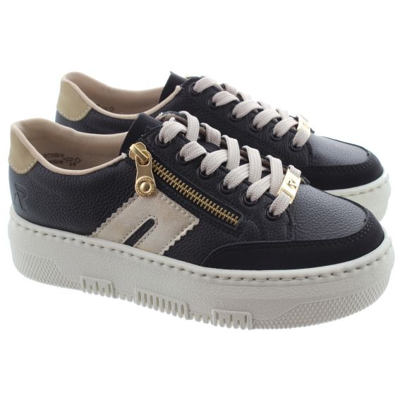 RIEKER Ladies M1912 Zip Flatform Trainers In Black 