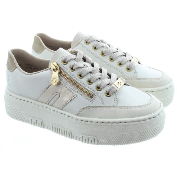 RIEKER Ladies M1912 Zip Flatform Trainers In Cream