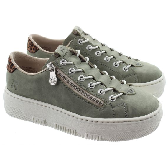 RIEKER Ladies M1952 Flatform Trainers In Khaki