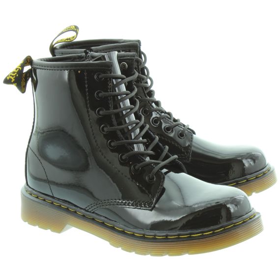 DR MARTENS Kids Delaney 1460 Y Lace Ankle Boots in Black Patent