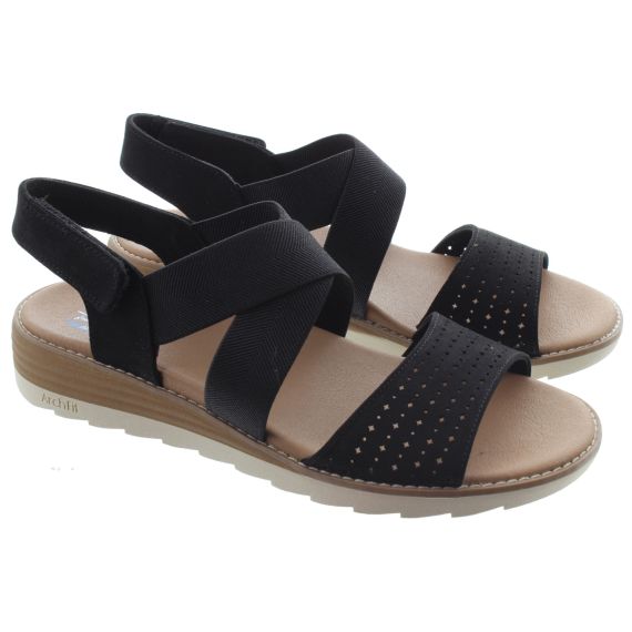 SKECHERS Ladies Bobs 113890 Arch Fit Sandals In Black