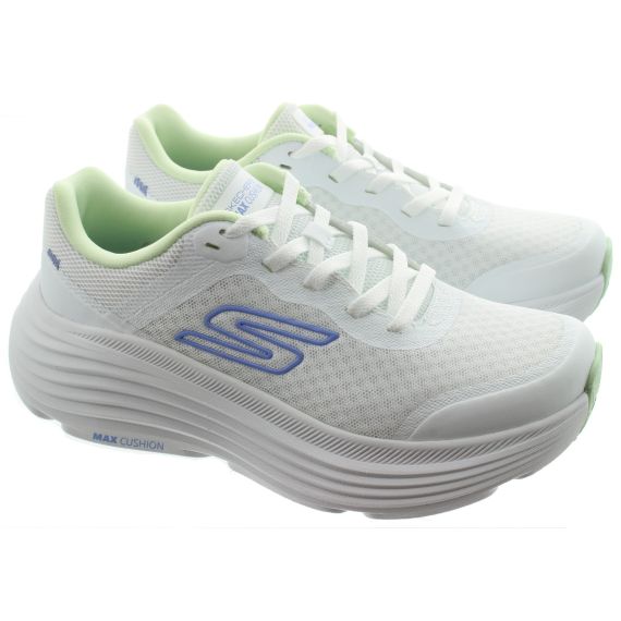 SKECHERS Ladies 129470 Max Cushioning Trainers In White And Mint