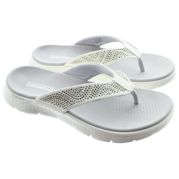 SKECHERS Ladies 140184 Go Walk Flex Toe-Post Sandals In White