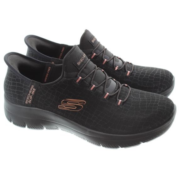 SKECHERS Ladies 150128 Summits Slip Ins Trainers In Black/ Rose Gold 