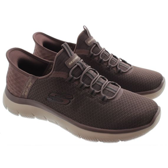 SKECHERS Mens 232457 Slip Ins Trainers In Chocolate Brown 