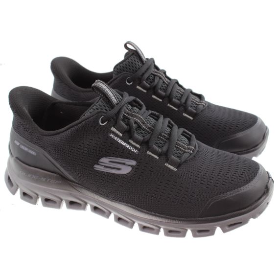 SKECHERS Mens 233014 Waterproof Lace Up Slip-Ins Trainers In Black Charcoal