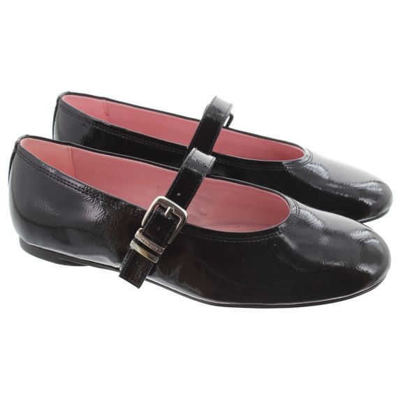 TAMARIS Ladies 22115 Flat Bar Shoes In Black Patent