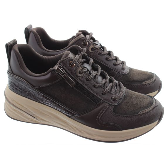 TAMARIS Ladies 23754 Wedge Trainers In Brown