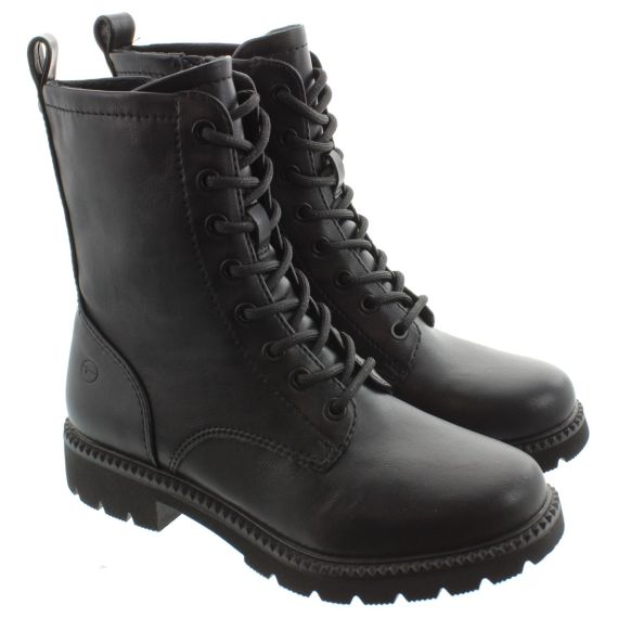 TAMARIS Ladies 25215 Lace Ankle Boots In Black 