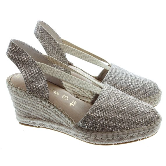 TAMARIS Ladies 29603 Wedge Espadrille Sandals In Gold 