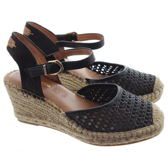 TAMARIS Ladies 29610 Full Toe Espadrille Wedge Sandals In Black