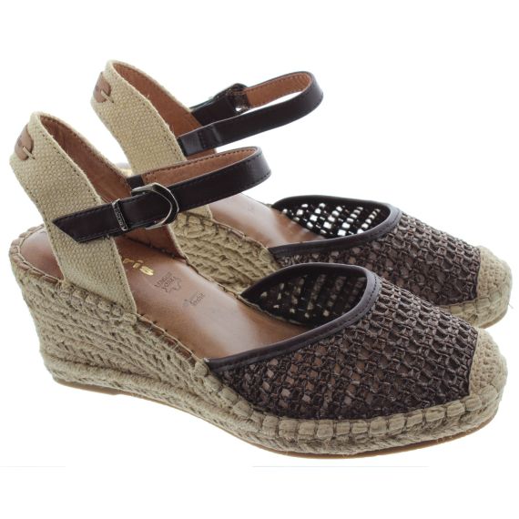 TAMARIS Ladies 29610 Full Toe Espadrille Wedge Sandals In Brown