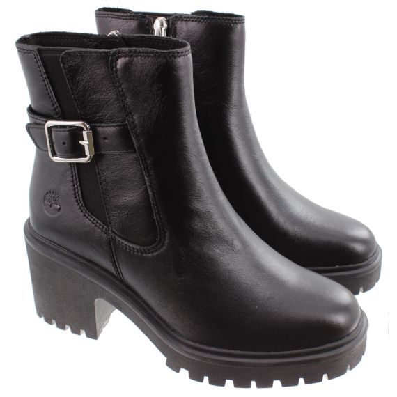 TIMBERLAND Ladies Stone Heights Mid Heel Chelsea Ankle Boots In Black Leather