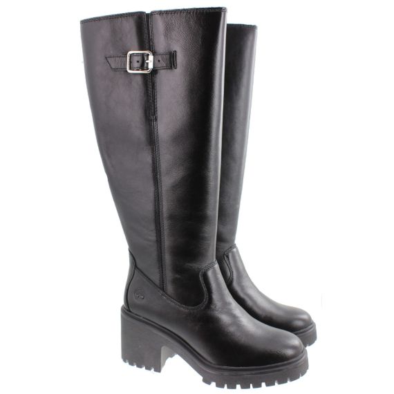 TIMBERLAND Ladies Stone Heights Tall Heel Knee Boots In Black Leather 
