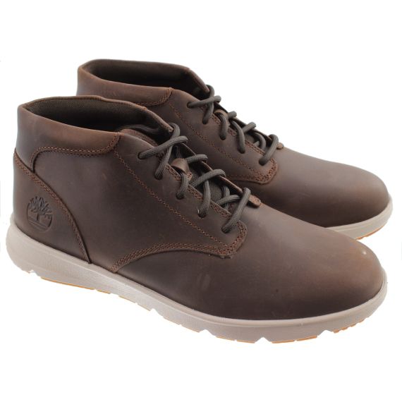 TIMBERLAND Mens Parker Street Mid Lace Up Boots In Dark Brown Leather