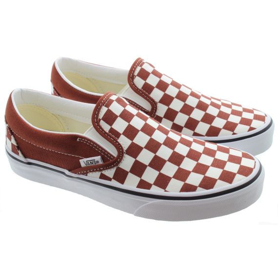VANS Adults Checkerboard Slip Ons In Rust 